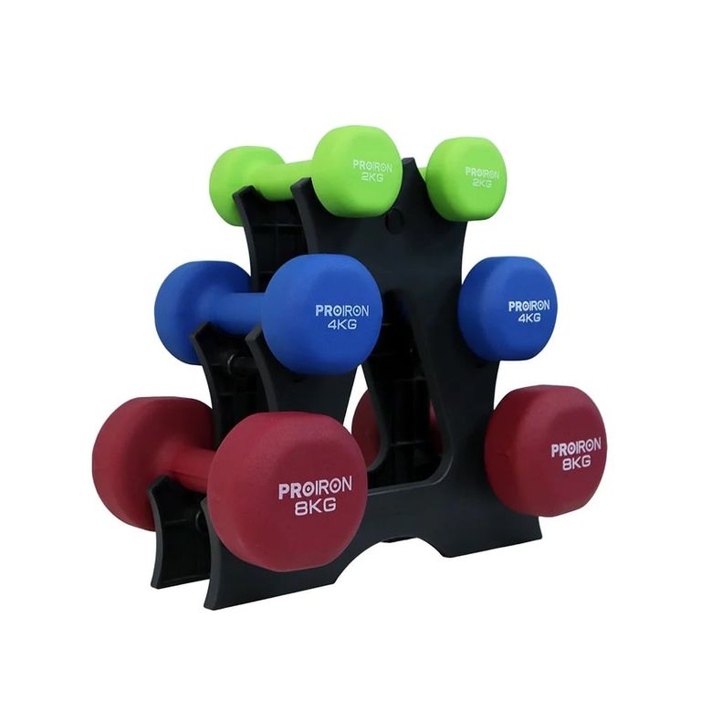 Set de mancuernas de neopreno de 2KG 4KG Y 8KG + Rack