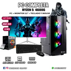 AMD - Computadora PC Completa Ryzen 5 4600G RAM 8GB DISCO SSD 240GB MONITOR 22" FHD