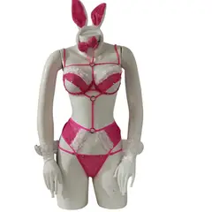 GENERICO - DISFRAZ DE CONEJA TRANSLUCIDO COLOR FUCCIA LENCERIA BODY TALLA S-M-L