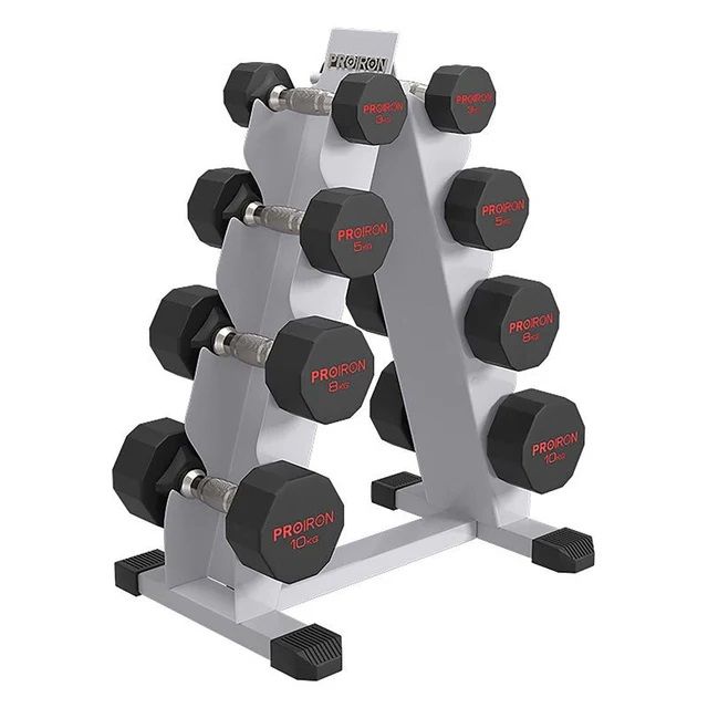 Set de mancuernas dodecagonales de 52KG + Rack de Acero