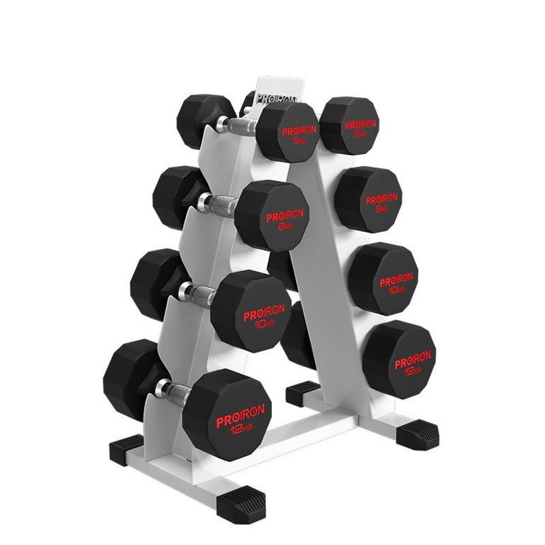 Set de mancuernas dodecagonales de 70KG + Rack de Acero