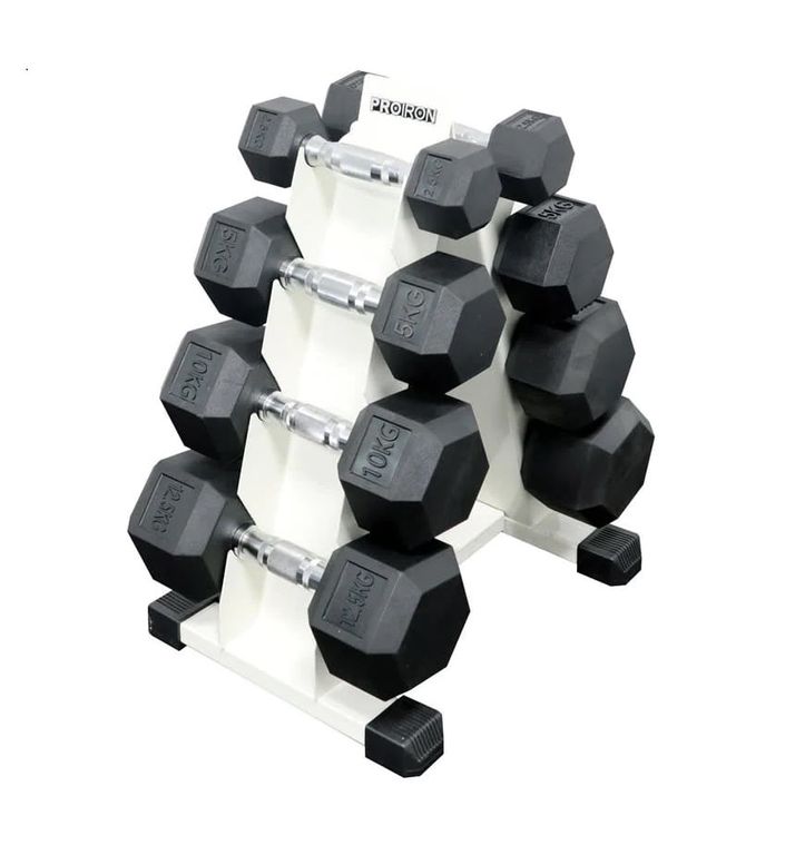 Set de mancuernas hexagonales de 65KG + Rack de Acero
