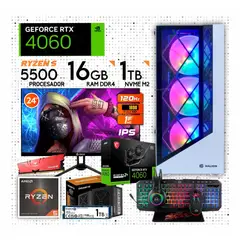 NVIDIA - PC GAMER AMD RYZEN 5 5500 RTX 4060 8GB MONITOR 24" 120HZ RAM 16GB SSD 1TB M.2