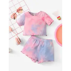 GENERICO - SHEIN Conjunto De Polo Y Shorts Teñido Anudado Para Bebé Niña