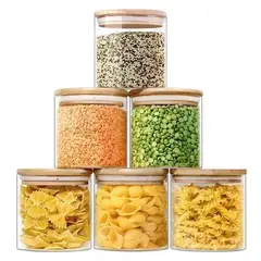 GENERICO - Pack x 2 Frasco de Vidrio con Tapa de Bambú de 10*12 cm