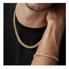 OEM - Cadena + Pulsera Hombre Eslabón Mediano Acero Inoxidable DIA DEL PADRE
