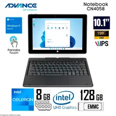 ADVANCE - NoteBook 2en1 CN4058, Celeron N4020, 8GB RAM, 128GB SSD, 10 1 Pantalla touch