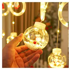 GENERICO - LUCES DE NAVIDAD TIPO CORTINA CON CON AROS Y BOLAS