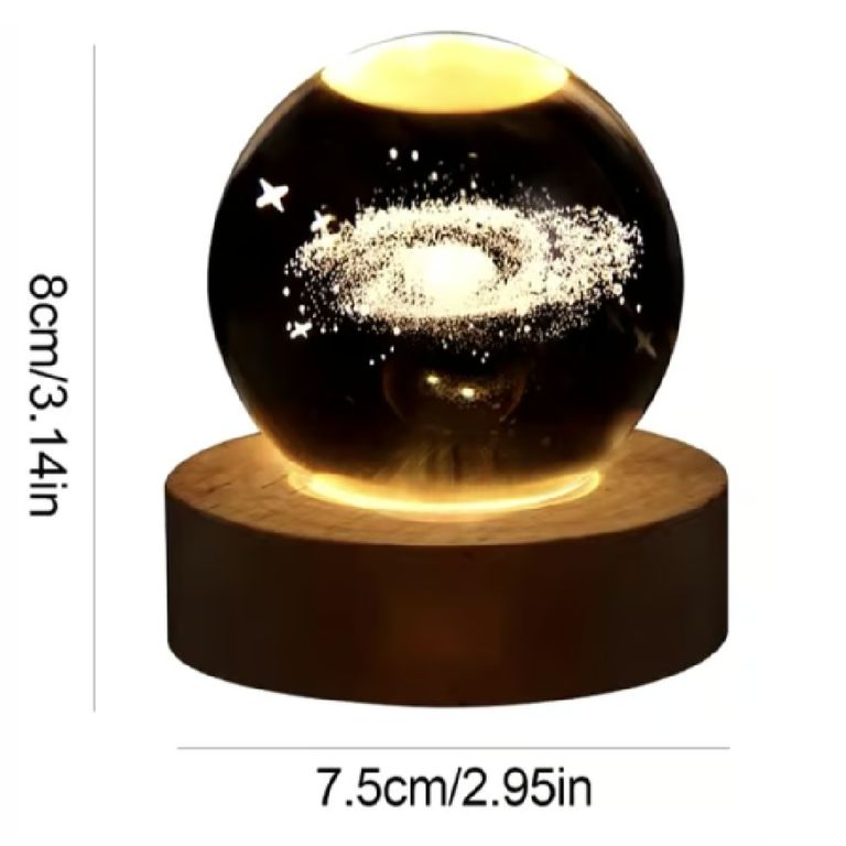 Mini Lámpara Cristal 3D De Luz Cálida Modelo Galaxia