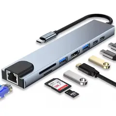 OEM - Hub Usb Tipo C 8 En 1 Lan Hdmi Usb 3.0 Sd Tf Laptop Celular