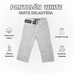 YONISTERS CLOTHING - Pantalón Niño Casual Algodón Drill Tafeta Blanco Humo