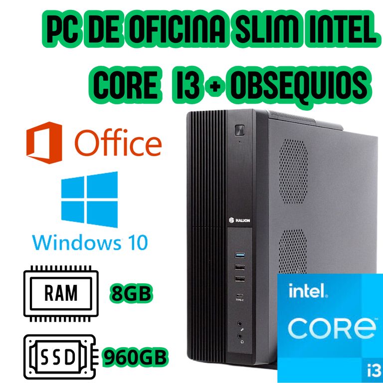 PC SLIM DE OFICINA CORE I3 SSD 960GB RAM 8GB + WIFI Y BLUETOOTH