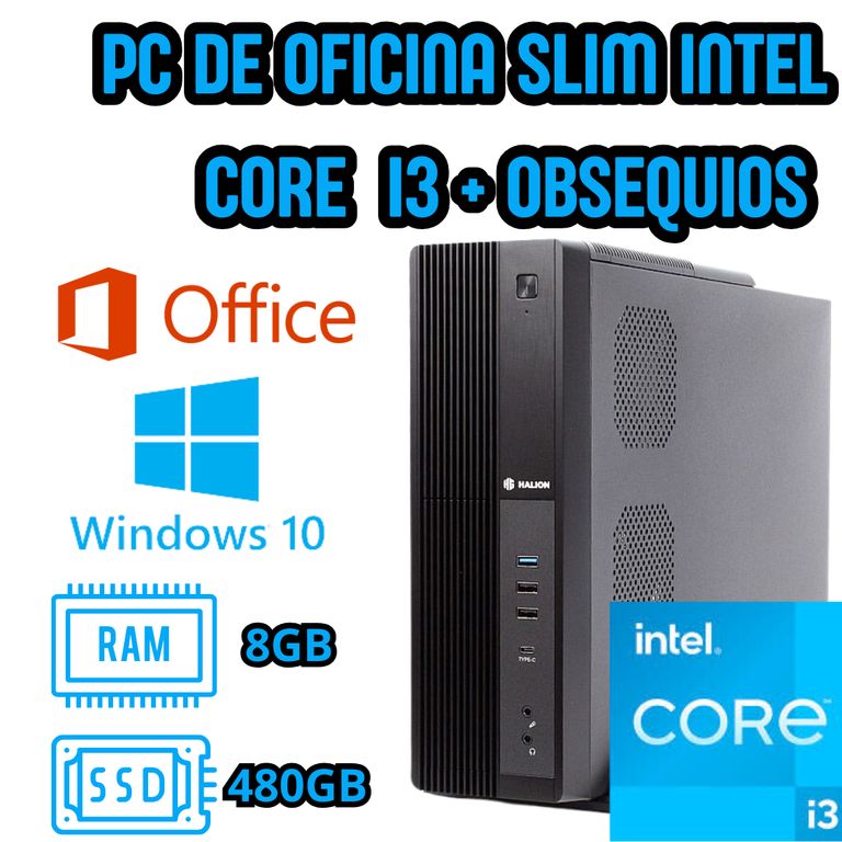 PC SLIM DE OFICINA CORE I3 SSD 500GB RAM 8GB + WIFI Y BLUETOOTH