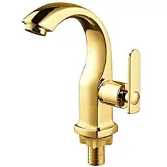 GENERICO - Grifo Caño Pesado Para Lavamanos Modelo Cisne Acero Gold