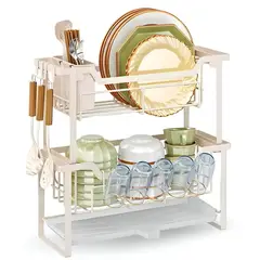 MINARI - Estante Escurridor de Platos Vasos Cubiertos Premium L95 -Blanco