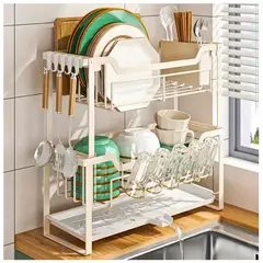 MINARI - Escurridor de Platos Vasos Elegante y Moderno 2 Niveles L95 -Blanco