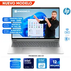 HP - Laptop ProBook 460, Core Ultra 5 125U, 16GB DDR5, 512GB SSD, 16" LCD LED FHD UWVA