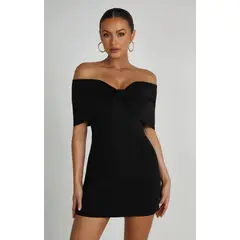 NAWEZA - Vestido Corto con lazo y hombros descubiertos