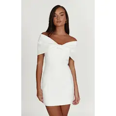 NAWEZA - Vestido Corto con lazo y hombros descubiertos