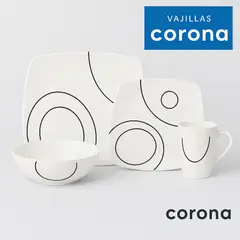 CORONA - Juego de Vajilla 16 Piezas -CONTEMPO