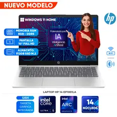 HP - Laptop 14-ep1001la, Core Ultra 5 125H, 8GB DDR5, 512GB SSD, 14" FHD IPS