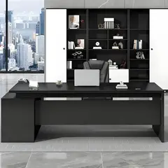 DMUEBLES - DM ESCRITORIO EJECUTIVO/GERENCIA LYBERTY 180 CM - NEGRO/GRIS OSCUR - MADERAO