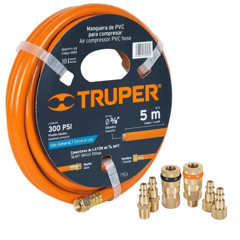 Manguera 5m para compresor + 4 conectores + 2 coples de latón
