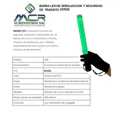 GENERICO - BARRA LED SEÑALIZACION Y SEGURIDAD DE TRANSITO VERDE CON PILA