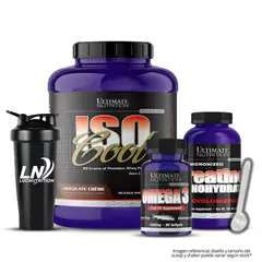 ULTIMATE NUTRITION - Iso Cool 5 LB Chocolate crema + Creatina 300 g + omega 3 ultimate 90 cap + shaker