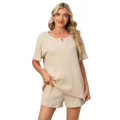 BLWOENS - Pijama de verano para mujeres - 2 piezas - Beige