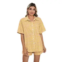 BLWOENS - Pijama de verano para mujeres - 2 piezas - Amarillo