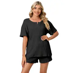 BLWOENS - Pijama de verano para mujeres - 2 piezas - Negro