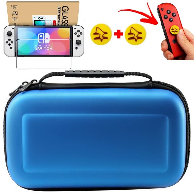 Mica + Funda Estuche Protector case Para Nintendo Switch OLED - AZUL