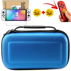 GENERICO - Mica + Funda Estuche Protector case Para Nintendo Switch OLED - AZUL