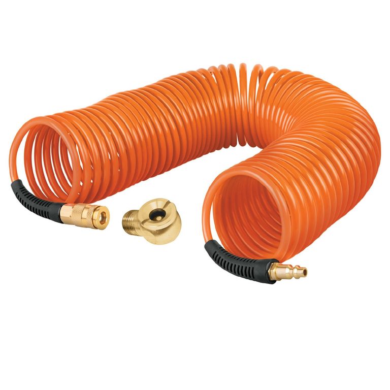 Manguera 15m tipo resorte + Cabeza infladora macho cuerda 14