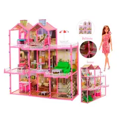 GENERICO - Casa de Muñecas Amoblada 3 Niveles 245 PCS + muñeca