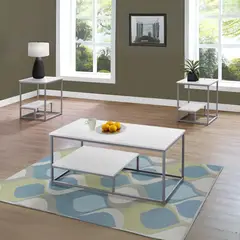 GENERICO - Combo Batons: 01 Mesa Centro + 02 Mesas Auxiliares Blanco Coricha Home