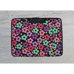 GENERICO - FUNDA PARA LAPTOP DE 15 PULGADAS DISEÑO FLORES NEGROCON DOBLE CIERRE