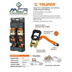 TRUPER - 2 sujetadores con matraca carga máx 1000kg 1 1/4 "x5m