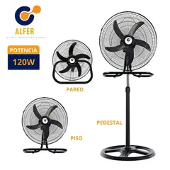 ALFER - Ventilador 3 en 1 de 18 Pulgadas y 120 Watts Negro Motor silencioso