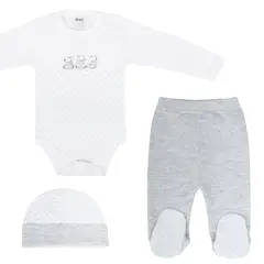 GENERICO - Ajuar Algodón - 3 Ositos - 3 piezas - Plomo