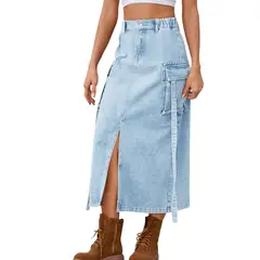 BLWOENS - Falda vaquero busto para mujeres - Azul