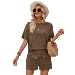 BLWOENS - Traje de verano femenino - 2 piezas - Marrón