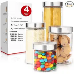 ORIGINARIA - Frascos de Vidrio con Acero inox  4 piezas