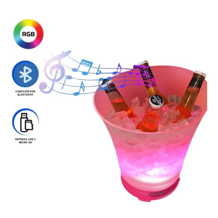 PARLANTE BLUETOOTH HIELERA RECARGABLE LUZ RGB CUBETA DE 7 LITROS