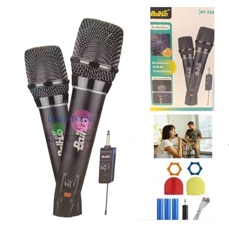 Kit Microfono Inalambrico Recargable UHF Karaoke Fiestas Para Equipos