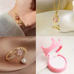 GENERICO - Juego Tulipan Rosado Collar Anillo y Pulsera Dama Regalo