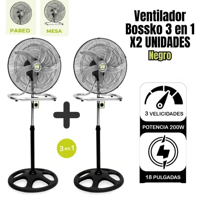Ventilador De 5 Aspas 3 En 1 De 18″ X2Unidades BK-8219/NG - NEGRO