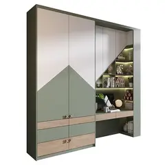 GENERICO - Ropero + Escritorio Melamina Geminis - Verde y Blanco