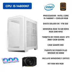 MSI - PC INTEL CORE I5-14600KF + 1TB SSD + 16 GB RAM + TARJETA NVIDIA RTX 3060 12GB